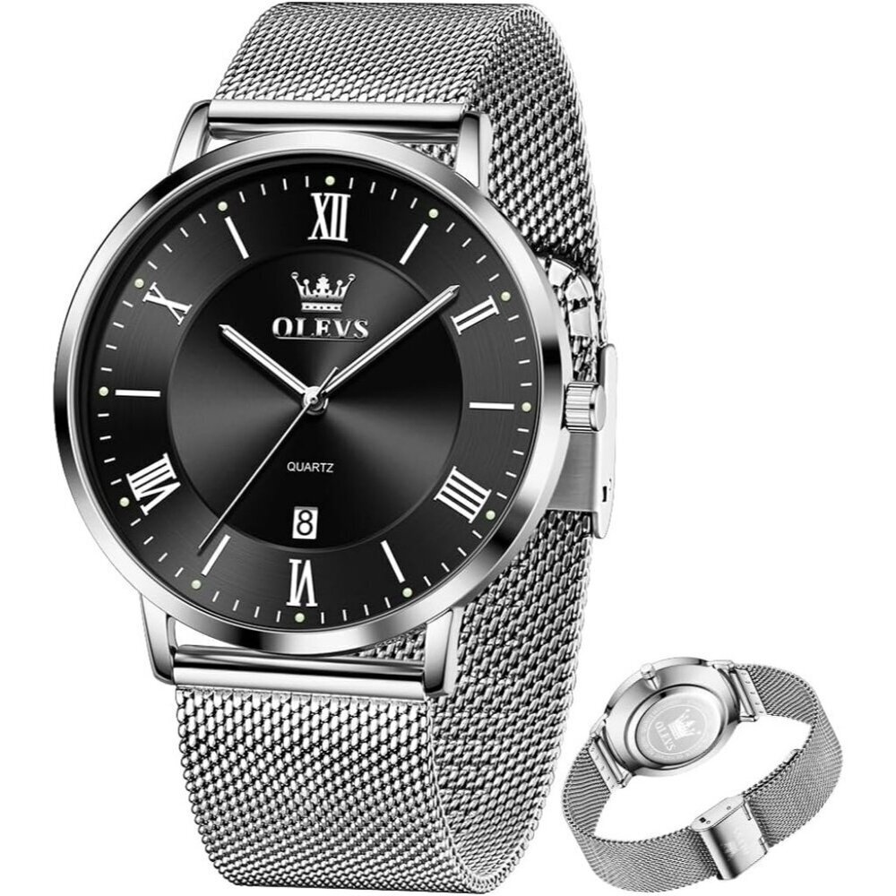 Olevs Men's Black Stainless Steel Man Watch with Date Luminous Stylish Watch